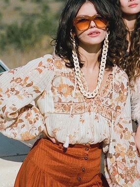 Spell Cream Blouse with Warm Brown Floral Print